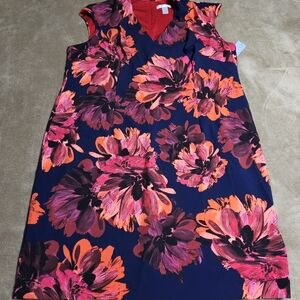 London Times Floral Midi Dress - Navy and Pink Size 20